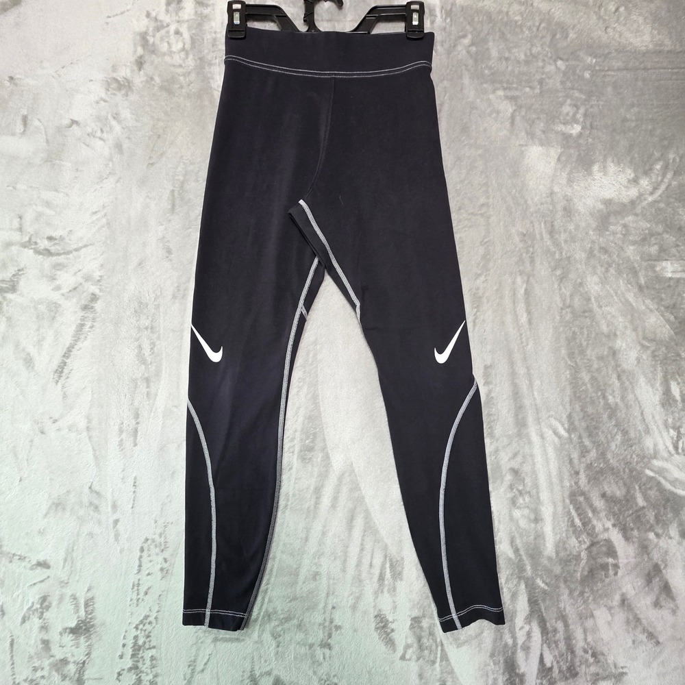 Nike Sportswear Women Black Contrast Stitch Swoosh Leggings Small CZ9302-010